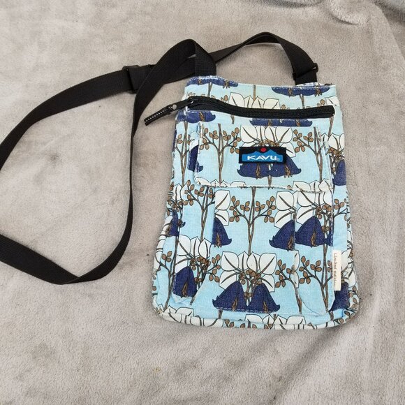 Kavu Bag Womens 11x8 Light Blue Floral Cotton Canvas Crossbody *Read* - Picture 1 of 15